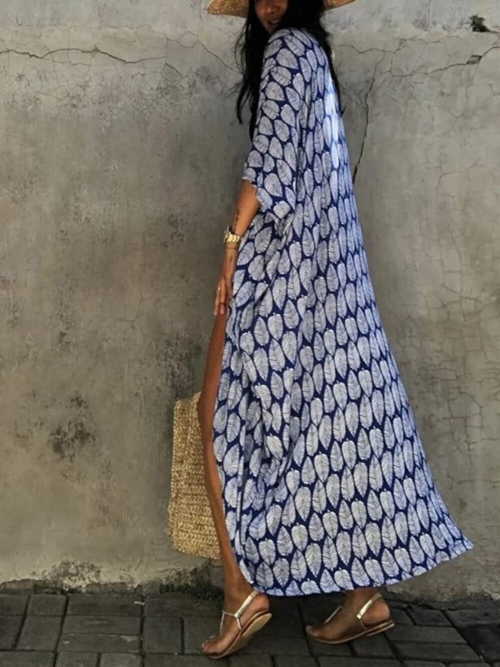 Stylish Tie Dye Open Front Long Kimono Swimsuit Cover up for Women Kaftan Dress